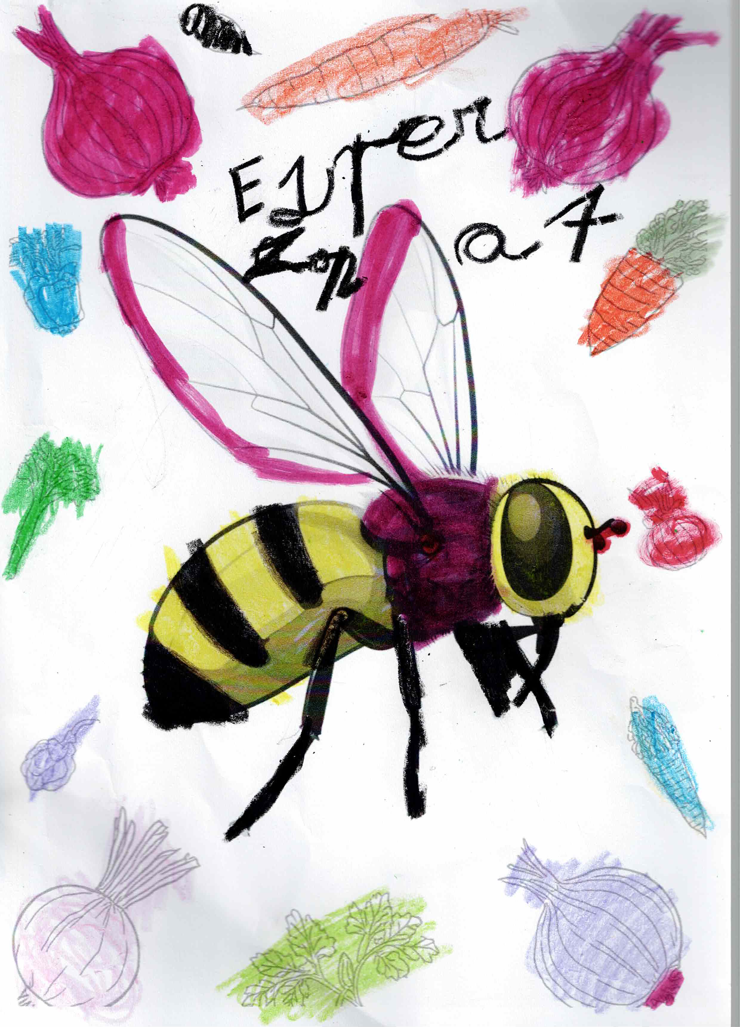 Artwork 12 from the Day of All Pollinators 2026 drawing workshop: abeja entre hortalizas