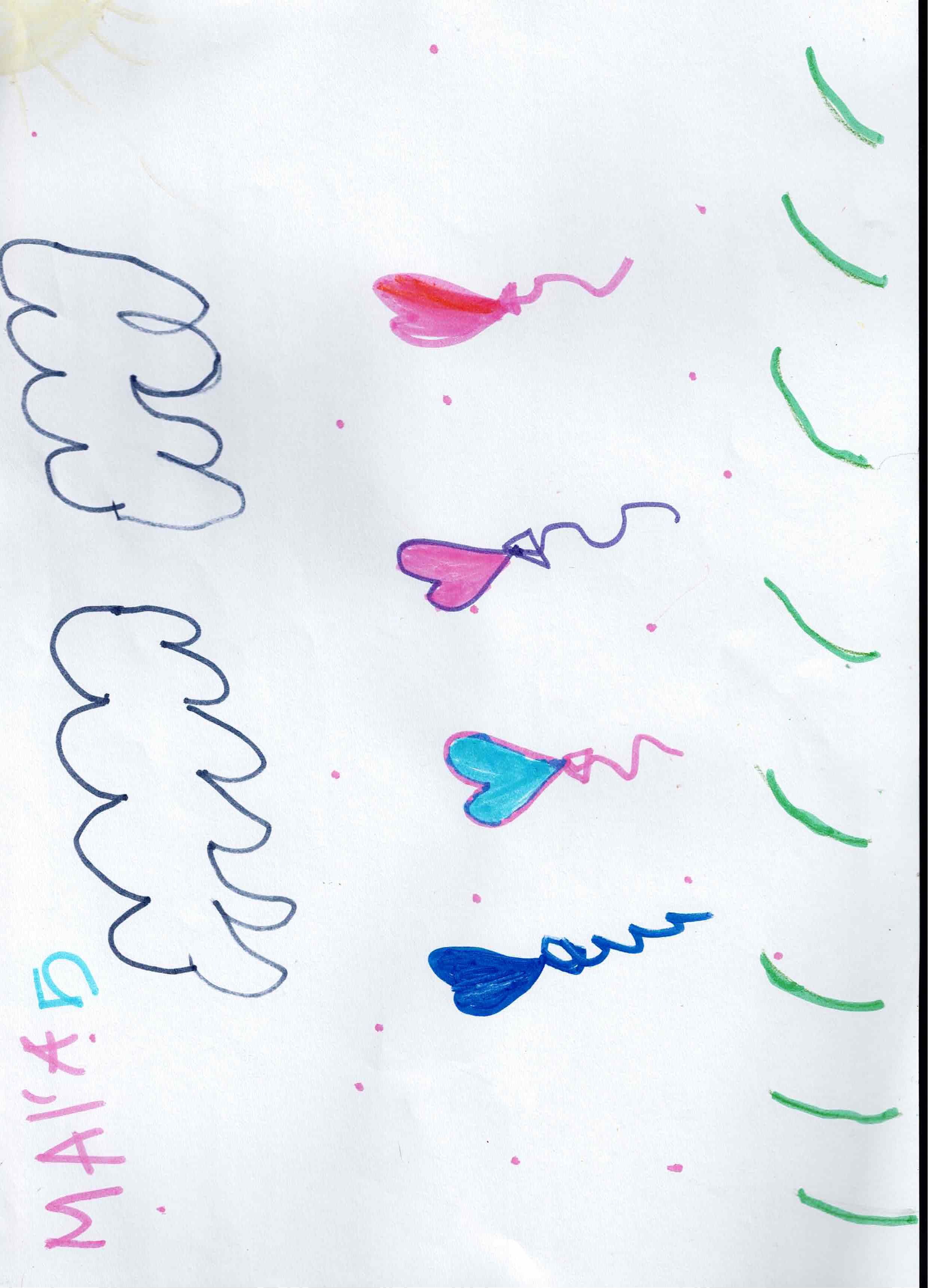 Artwork 28 from the Day of All Pollinators 2026 drawing workshop: corazones y nubes