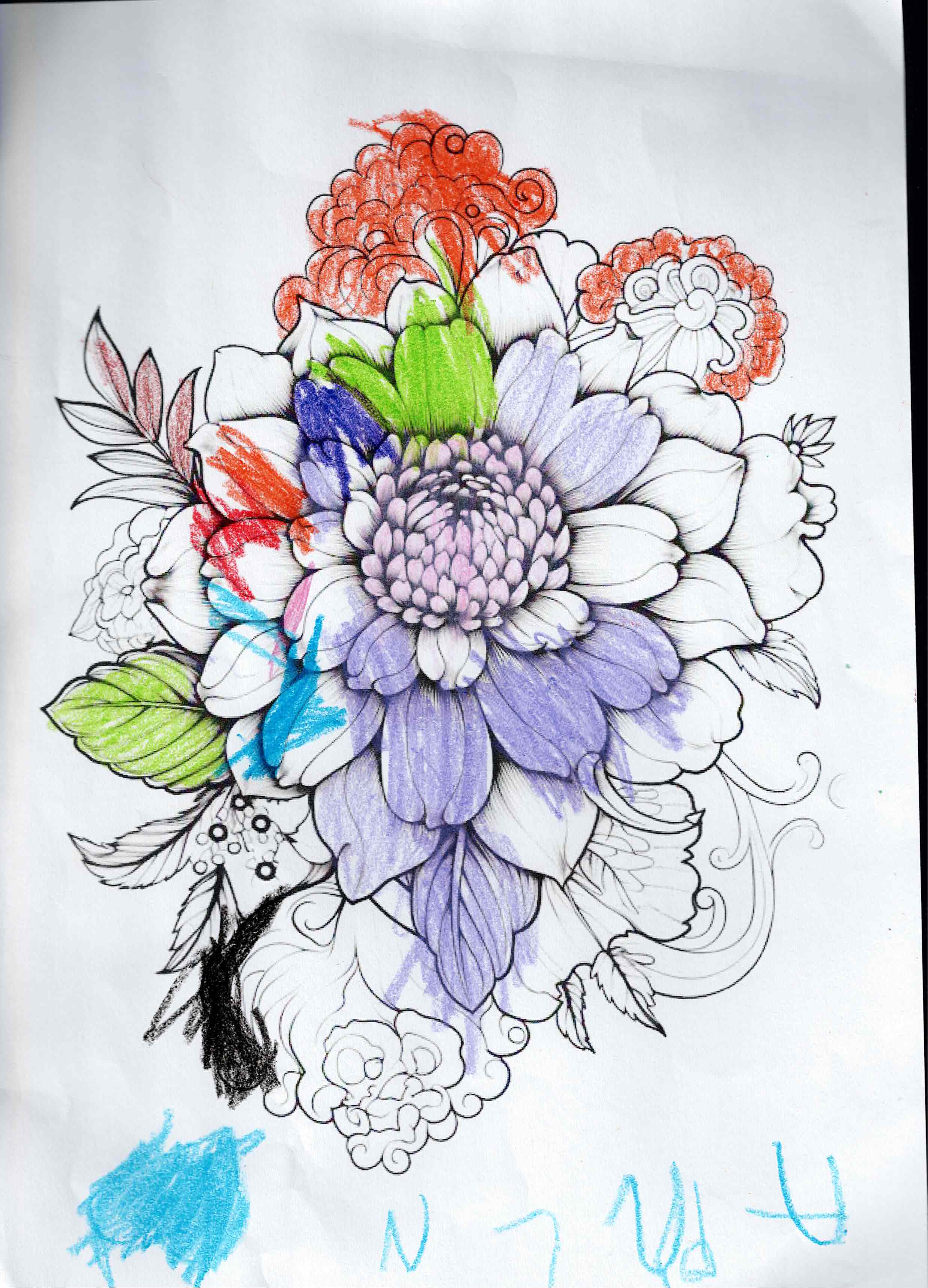 Artwork 31 from the Day of All Pollinators 2026 drawing workshop: ramo de crisantemos